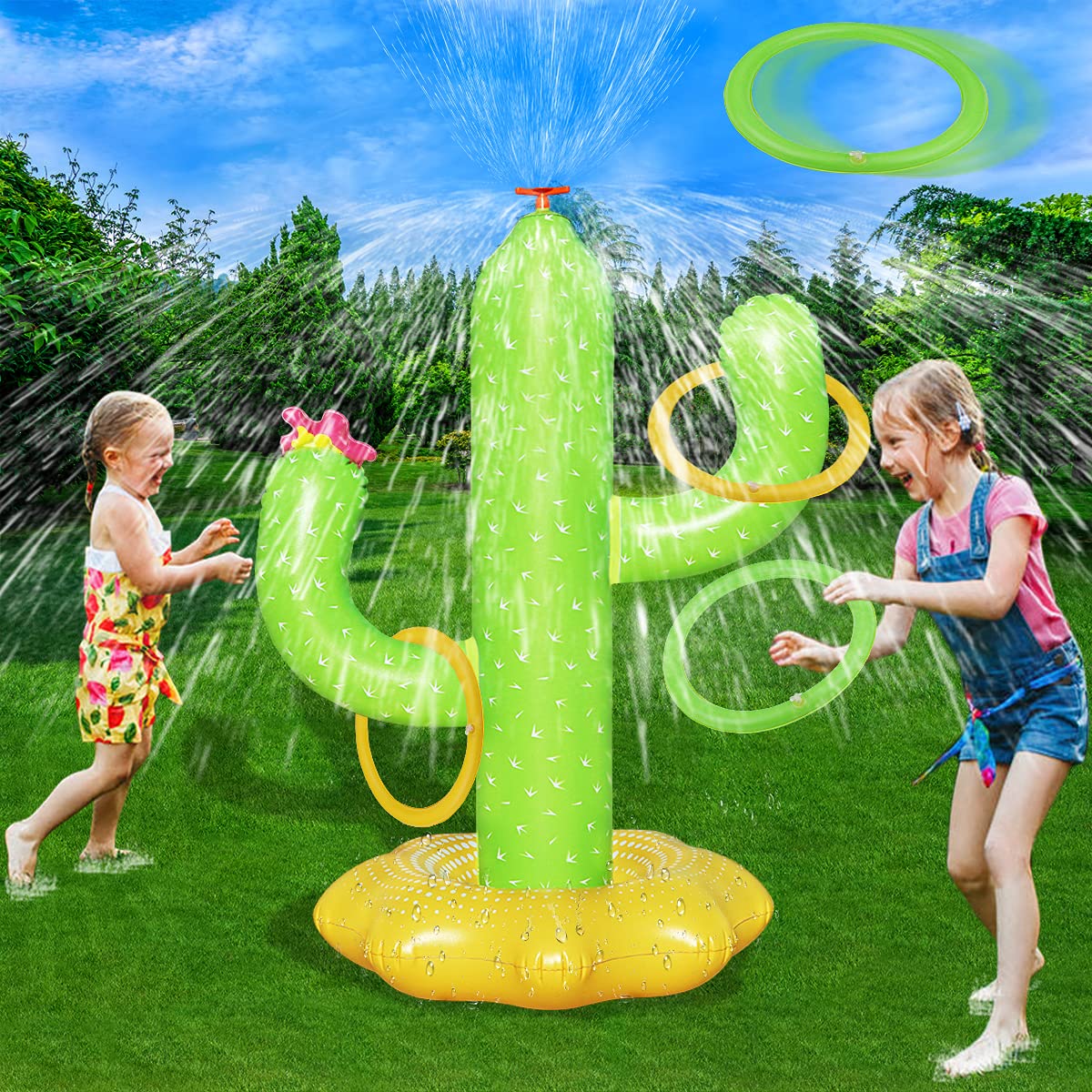 Boogem Sprinkler cactus four rings for outdoor cooling and playful water fun.