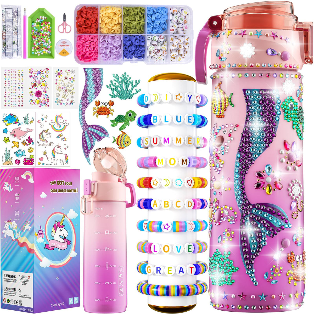 BOOH unicorn bottle painting kit sparks creativity as kids decorate with glittering diamond accents.