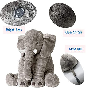 Close-up of embroidered eyes on the BOOJALOO elephant plush.