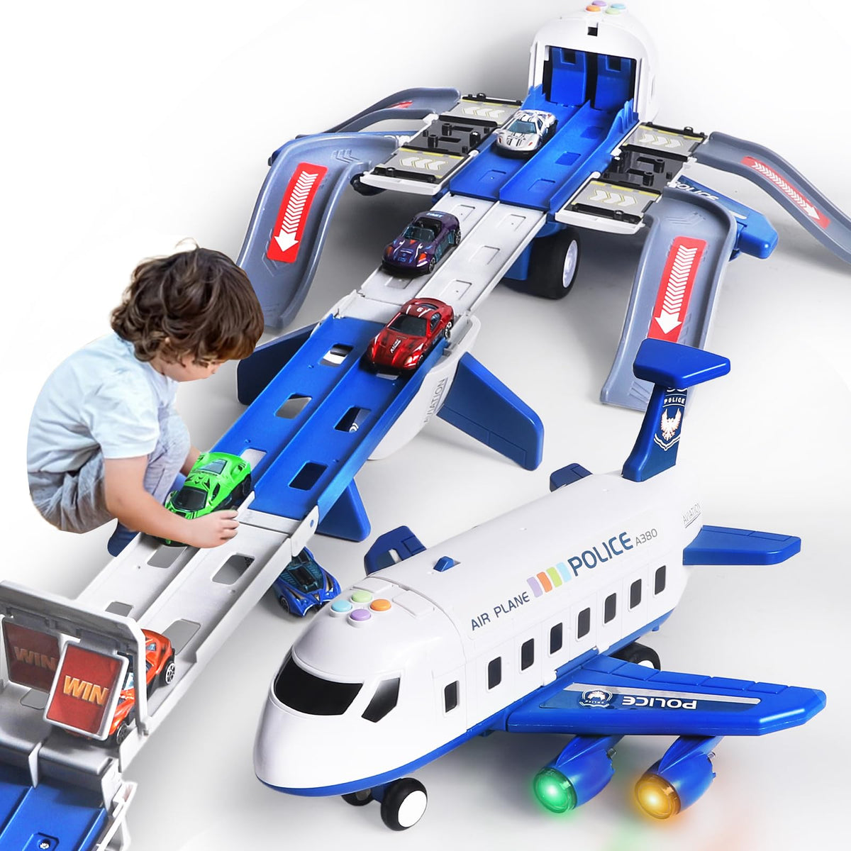 BoomCaCa airplane toy cockpit controls for interactive flight and race play