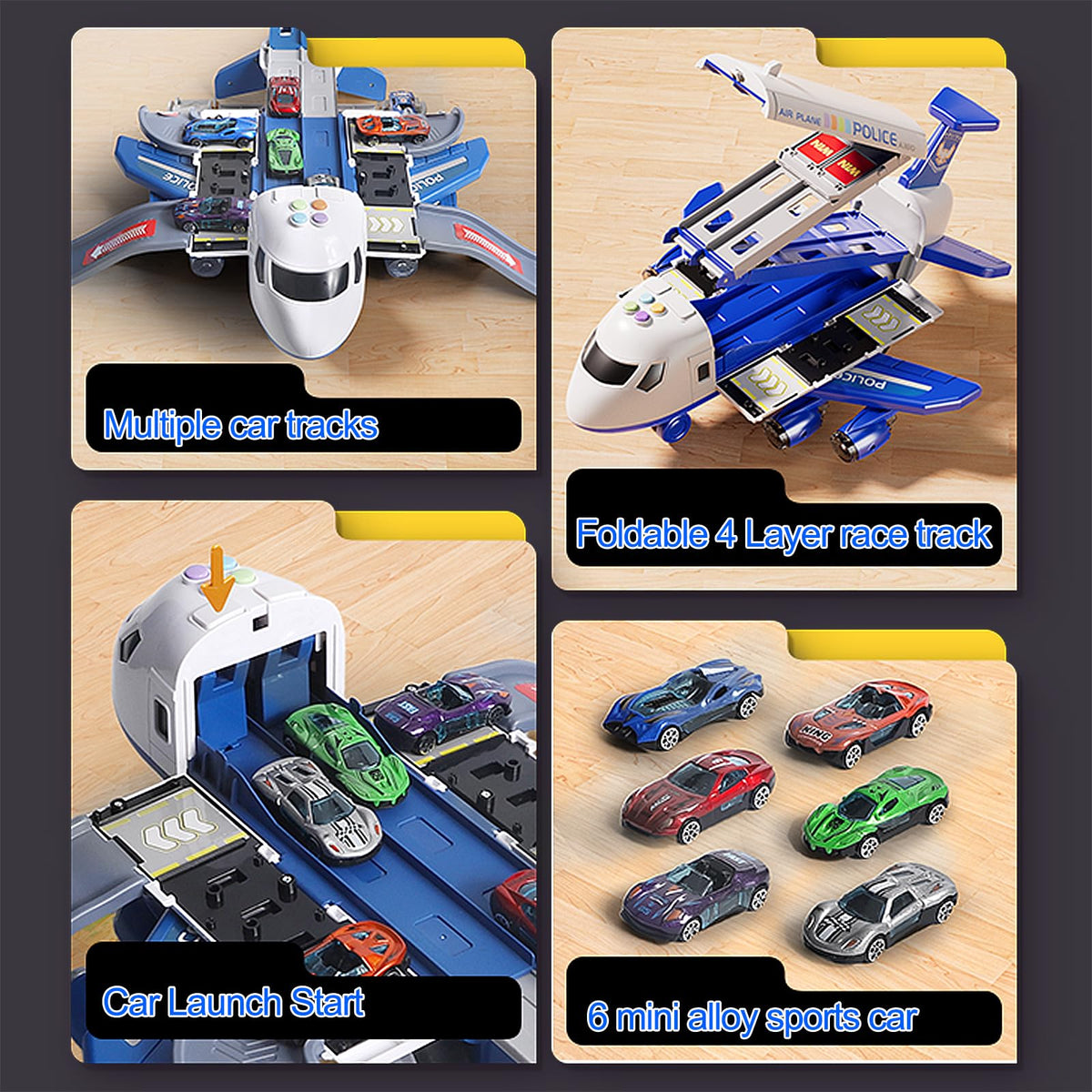 BoomCaCa airplane toy with LED wings for visual excitement