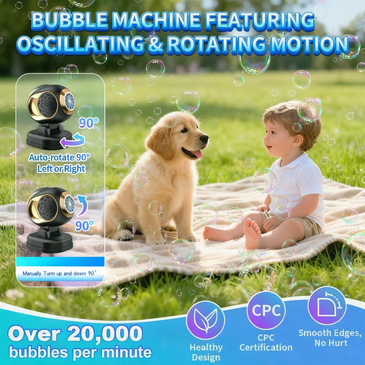 BoomCaCa bubble solution bottles included for extended play