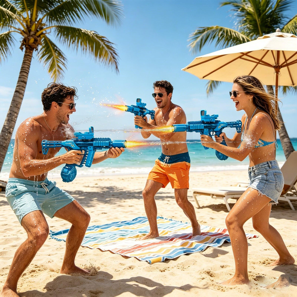 Adjustable 90-degree grip on BoomCaCa water gun for comfortable aiming.