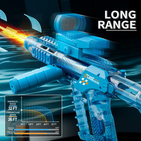 Long-range spray from BoomCaCa water gun powers dramatic outdoor battles.