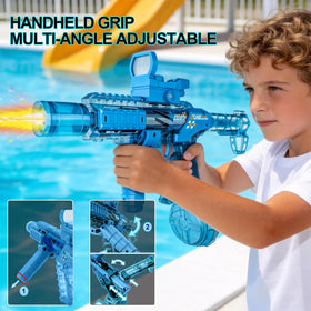 Rechargeable battery included with BoomCaCa water gun for quick setup.