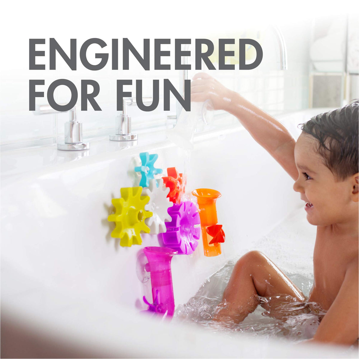 Boon Tubes bath toy demonstrating varied water flow and discovery in bath time