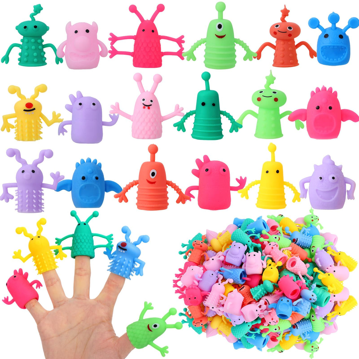 Booson monster finger puppet in bright colors, stretchy and fun for imaginative play.