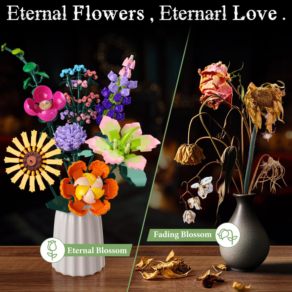 Booyuer 858pcs kit enables nine unique bouquet designs at home.