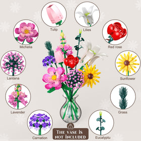 Booyuer bouquet-building set assembly close-up with realistic petals