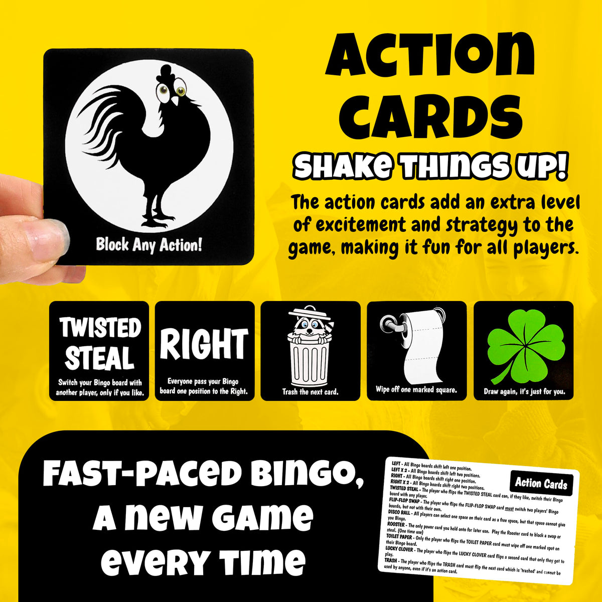 Boozie Bingo action cards spread highlighting dynamic play options