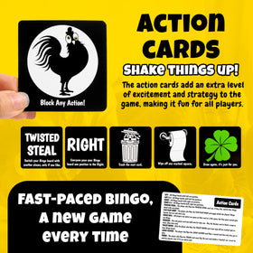 Boozie Bingo action cards spread highlighting dynamic play options
