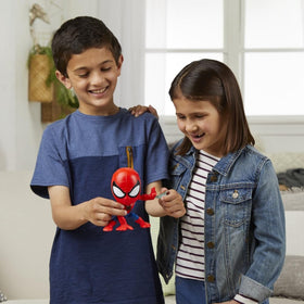 Bop It Marvel Spider-Man Edition packaging power switch area.