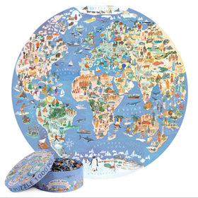 Bopster world map puzzle cover with vivid illustration for family nights.