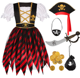 Bordazor pirate costume dress with hat and belt for imaginative play.