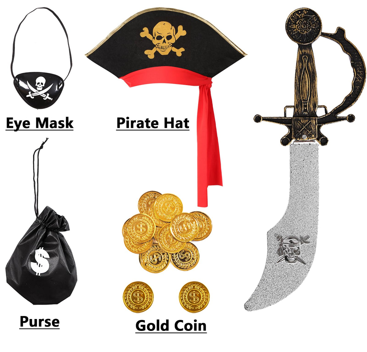 Bordazor pirate costume with gold skulls on the hat for a bold look.