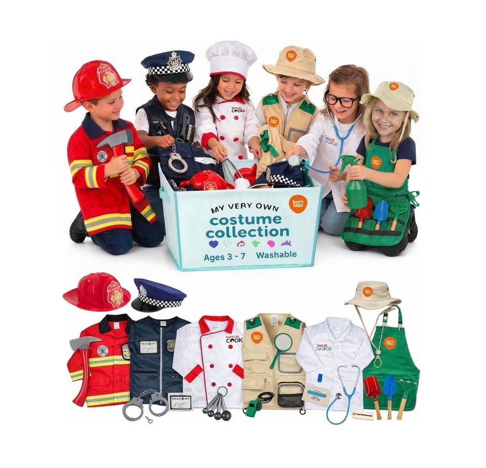 Born Toys 6-in-1 firefighter costume for imaginative rescue play
