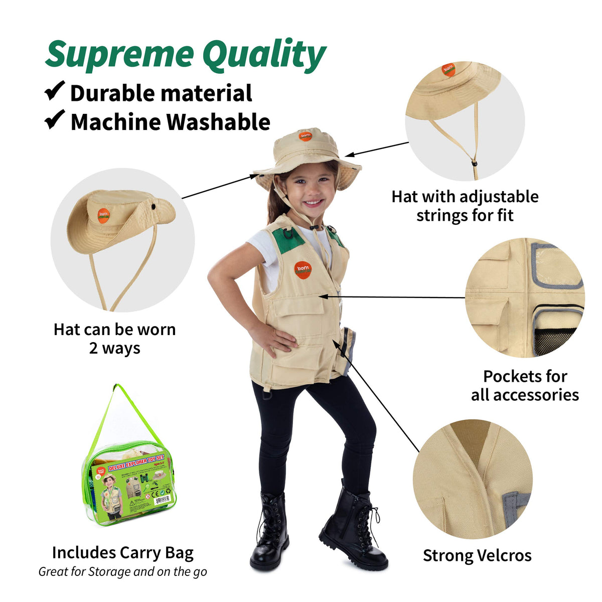 Born Toys Explorer costume binoculars, perfect for spotting wildlife during pretend safari trips.