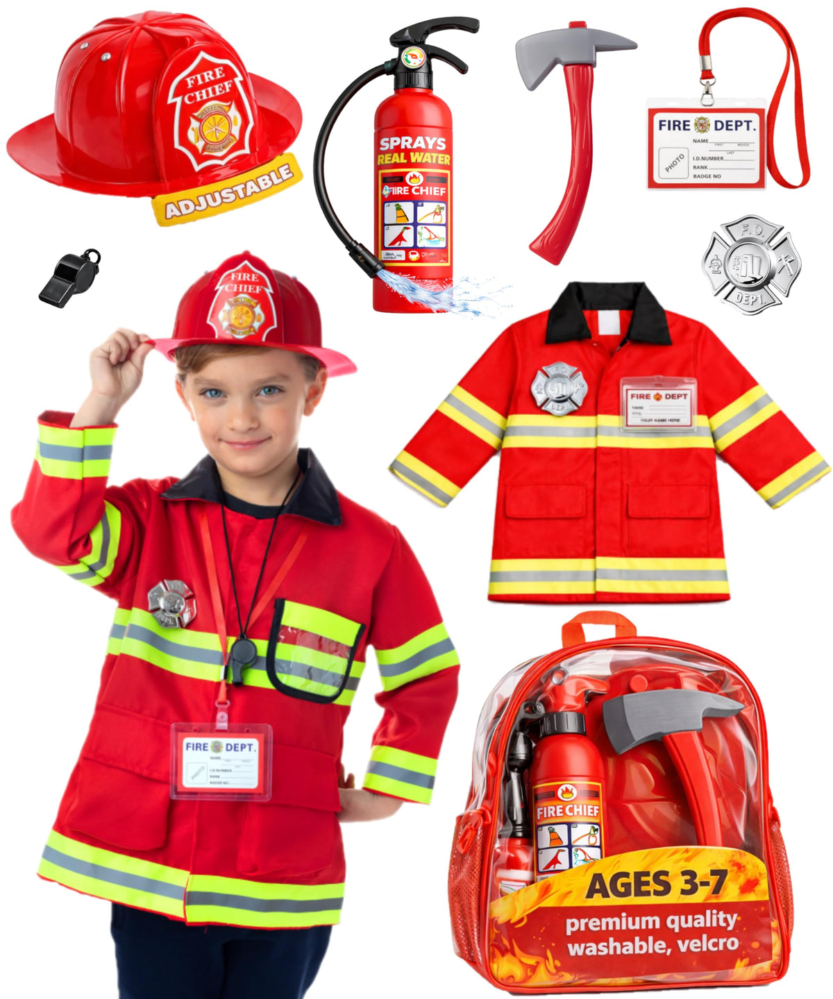Born Toys firefighter coat and hat enable easy dressing for imaginative play adventures