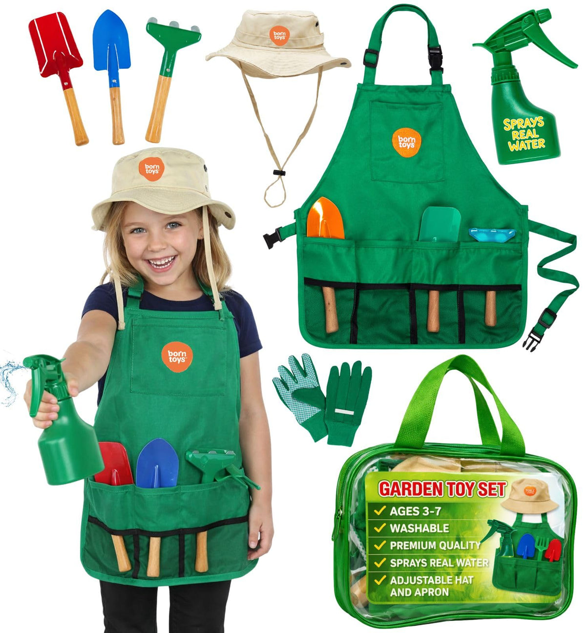 Born Toys Kids Garden Set image showing the complete kit for hands on outdoor learning