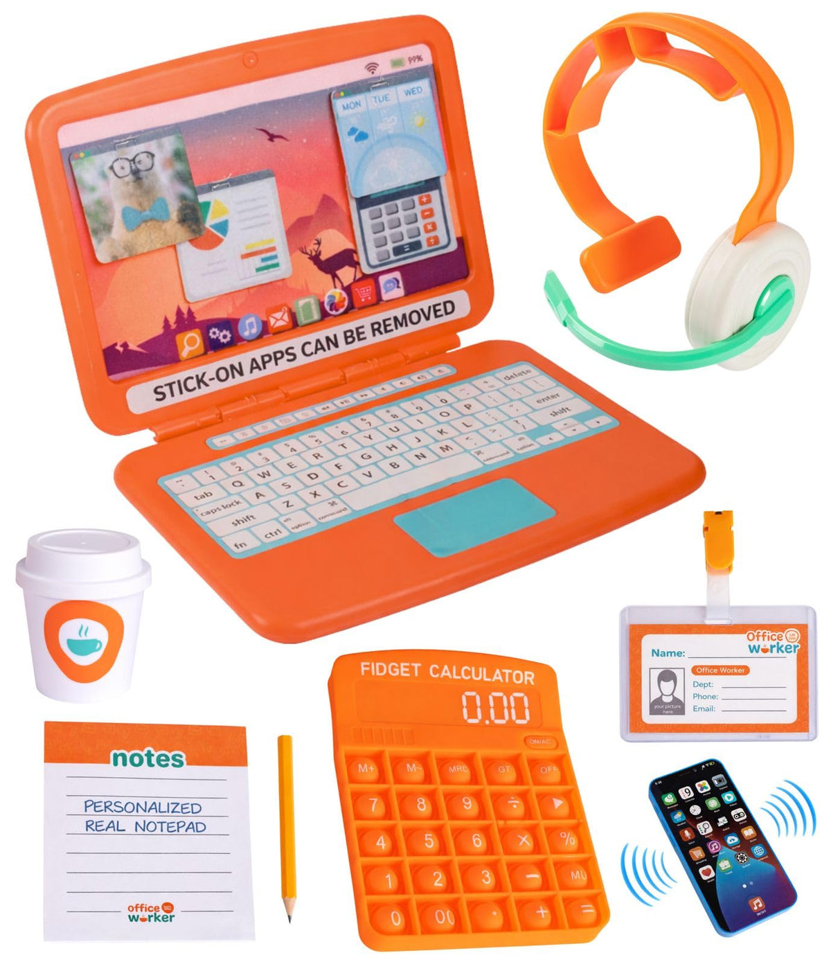 Born Toys Office laptop open with movable apps fuels imaginative at-home work play.