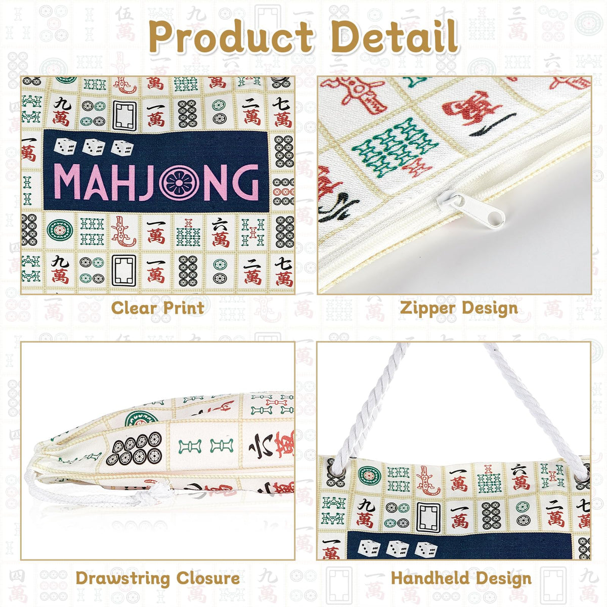Bornerwhite mahjong bag durable shoulder strap for comfortable travel