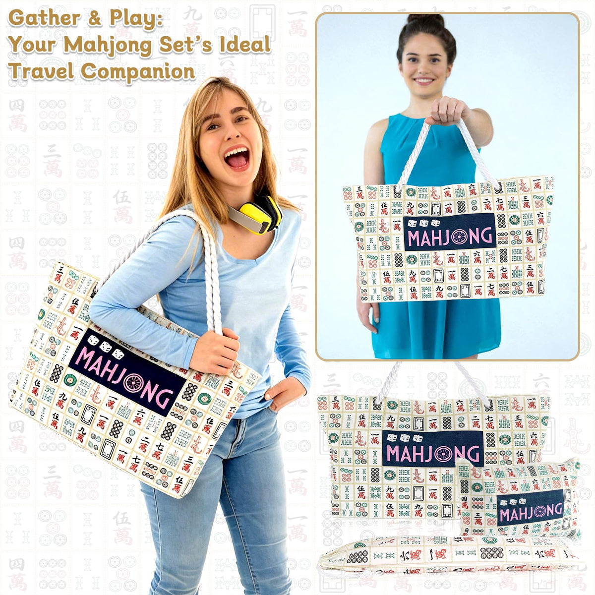 Bornerwhite mahjong bag zipper secure keeps accessories safe