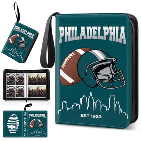BOSTEPY football card binder open view for easy access to a 400-card collection.