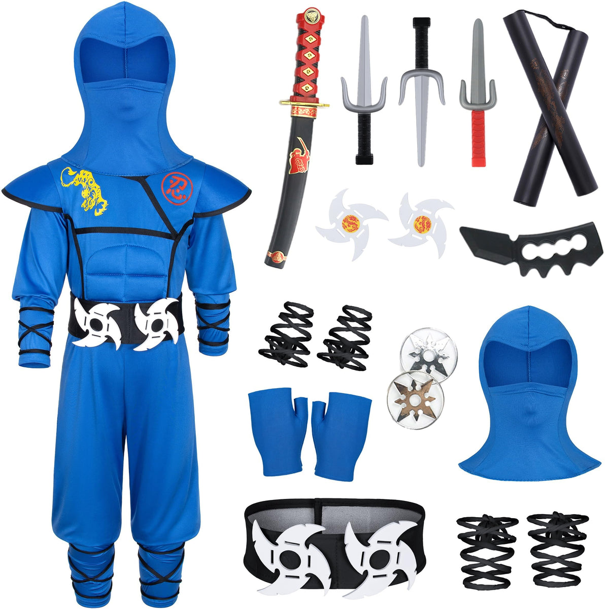 Bosvin Kids Ninjia blue muscle jumpsuit for comfortable fantasy dress-up