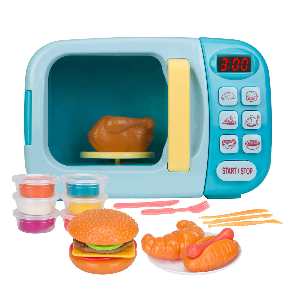 BoterLun microwave toy kitchen with glowing oven for imaginative pretend cooking.