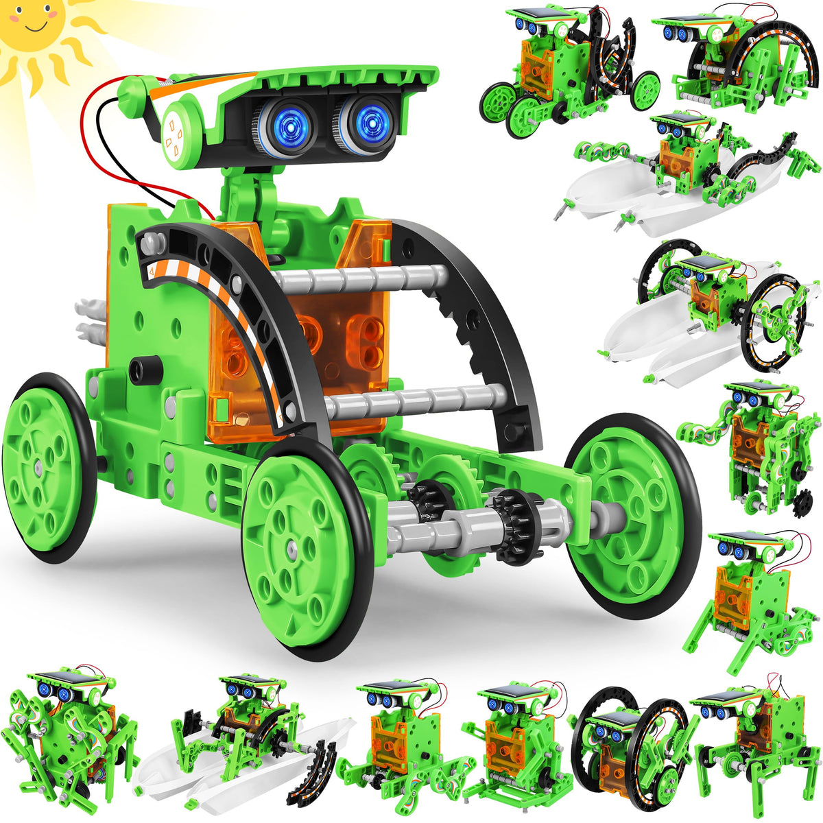 Bottleboom STEM 13-in-1 solar robot kit for land builds and learning