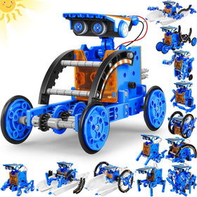 Bottleboom 13-in-1 solar robot kit front view promoting hands-on STEM learning.