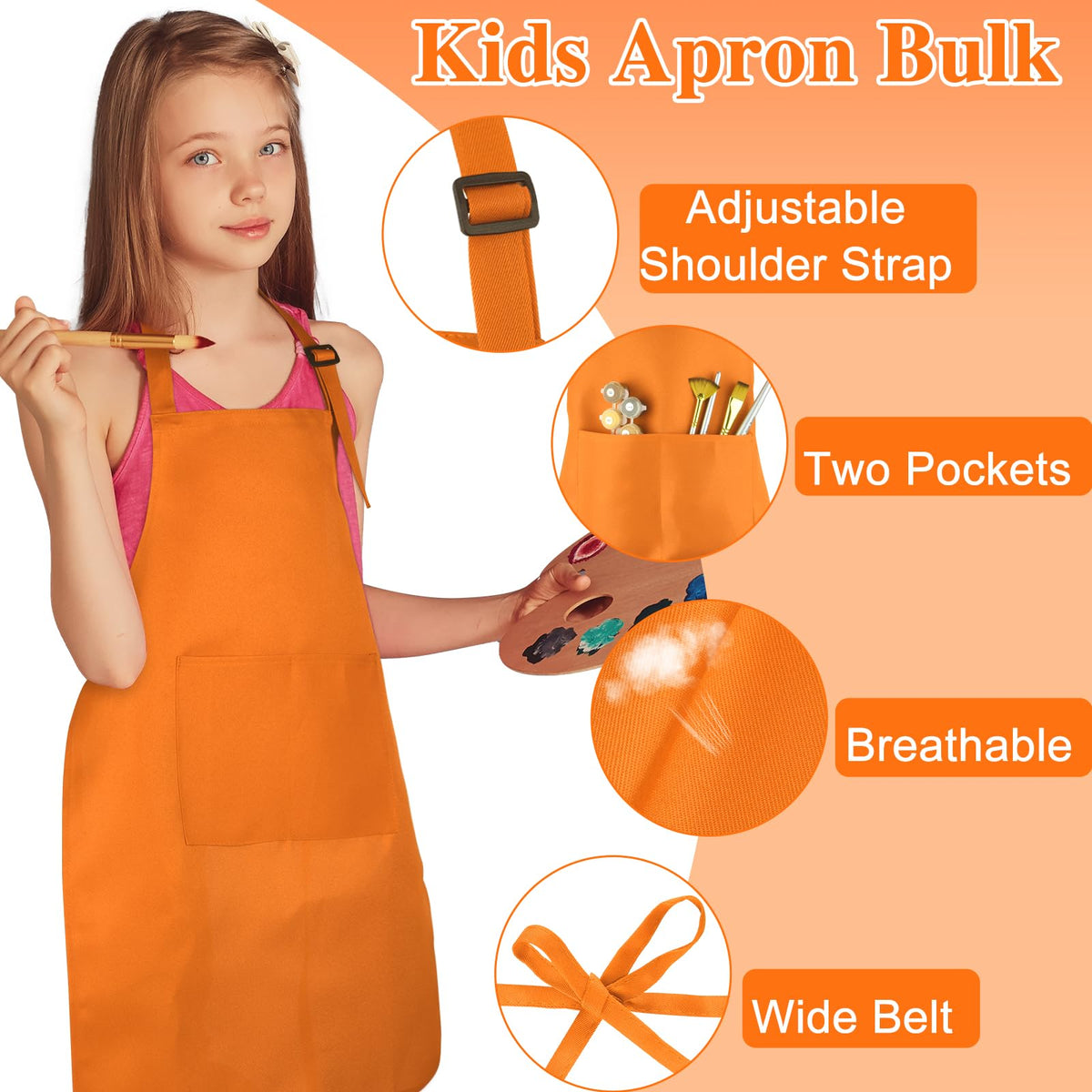 BOUBONI polyester kids apron showcases stain resistance for messy painting sessions.