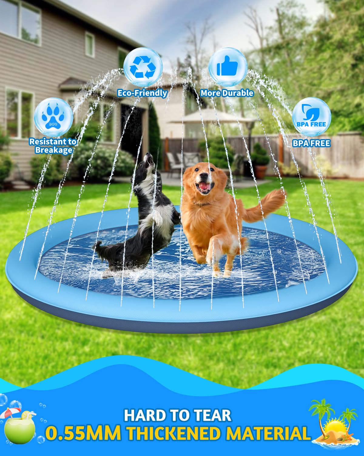 BoucyBudy non-slip bottom keeps little ones stable during energetic sprinkler play.