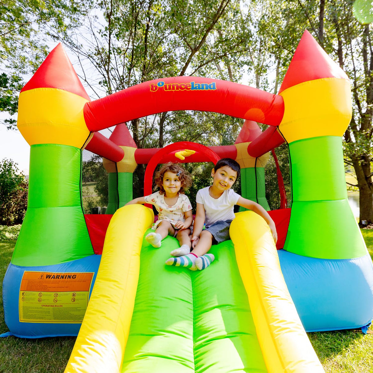 Bounceland Bounce House Castle blower included—UL certified inflation for quick setup.
