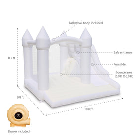Bounceland Castle Palace Daydreamer Cloud Bounce House with basketball hoop invites energetic play.