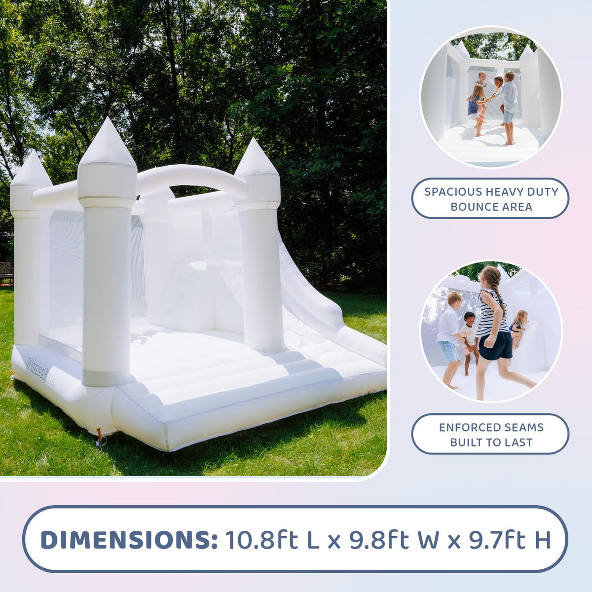 Bounceland Castle Palace Daydreamer Cloud Bounce House ground stakes add safety during play.
