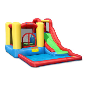 Bounceland Jump and Splash Adventure bounce house for active backyard fun with a built-in basketball hoop.