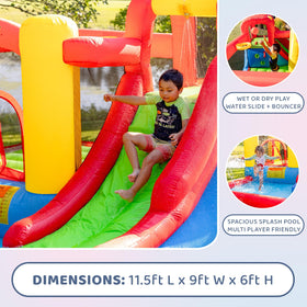 Bounceland Jump and Splash Adventure climbing wall adds a mini obstacle course element.