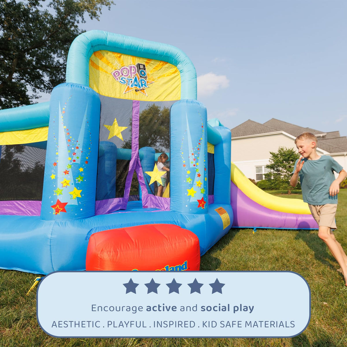 Bounceland Pop Star climbing wall adds active challenge and adventure.