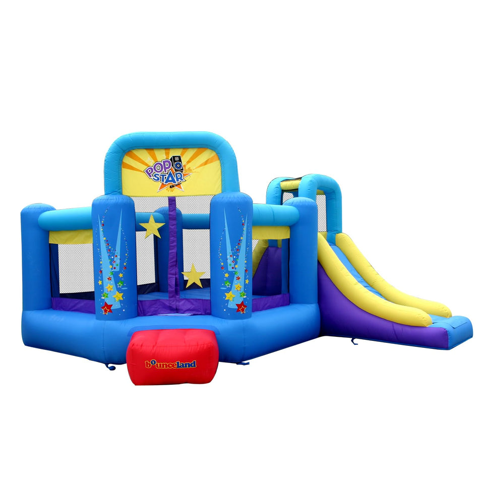 Bounceland Pop Star bounce house full view, ideal for backyard parties.