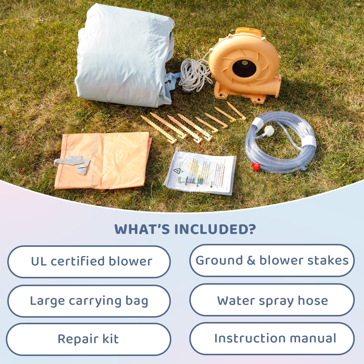 Bounceland Splash Zone Dream compact backyard setup for easy storage.