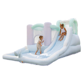 Bouncean Splash Zone Dream bounce area in pastel colors for backyard fun.