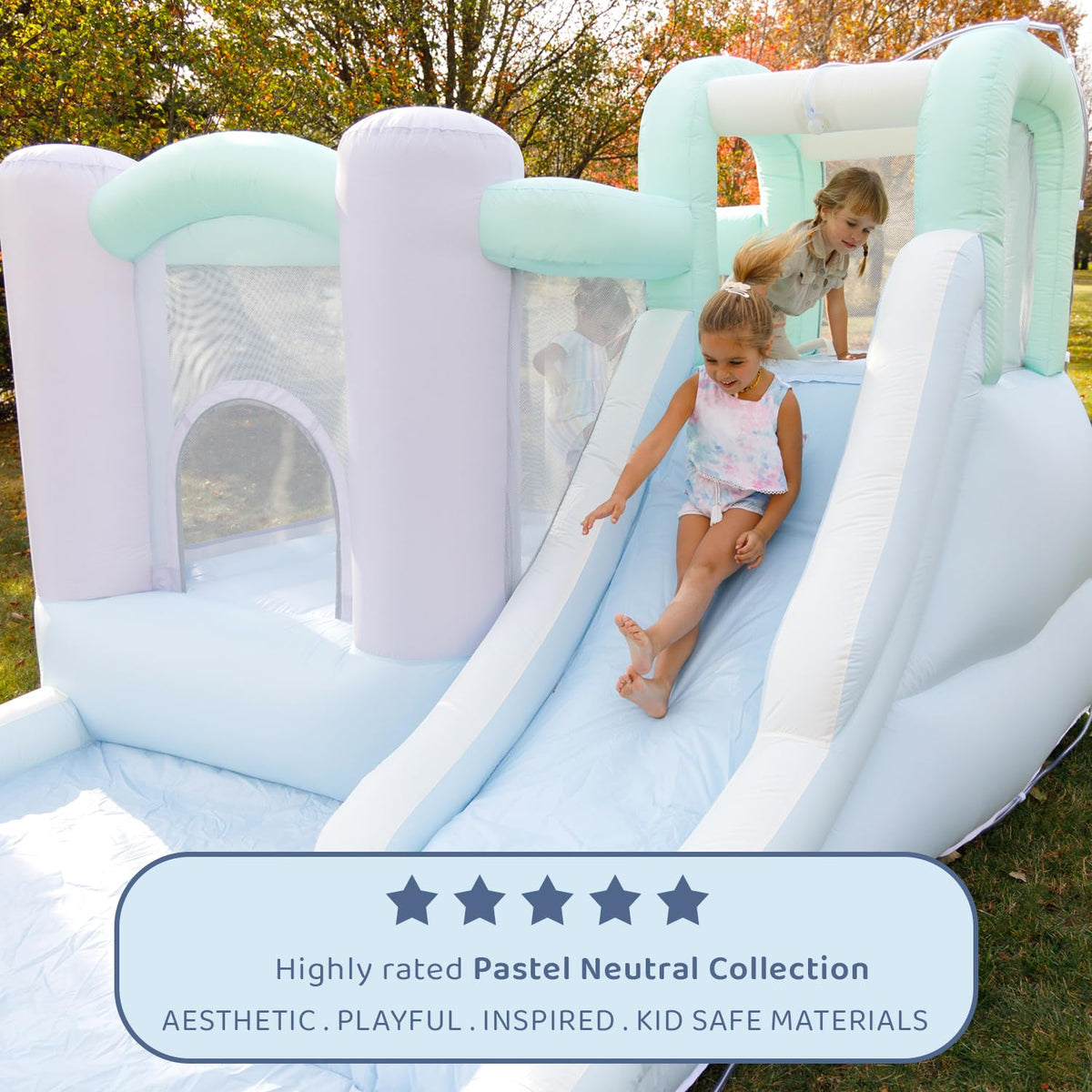 Bounceland Splash Zone Dream climbing wall with safe rails for active play.