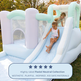 Bounceland Splash Zone Dream climbing wall with safe rails for active play.