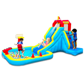 Bounwell inflatable water slide in backyard setup for family fun and summer play.