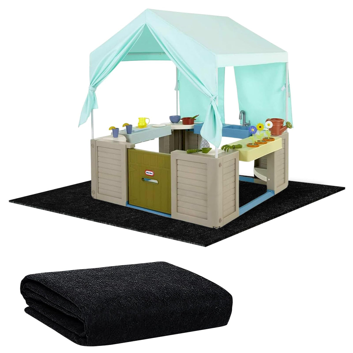 BOUTICOL Outdoor Playhouse Mat unfolded to create a spacious outdoor play area.