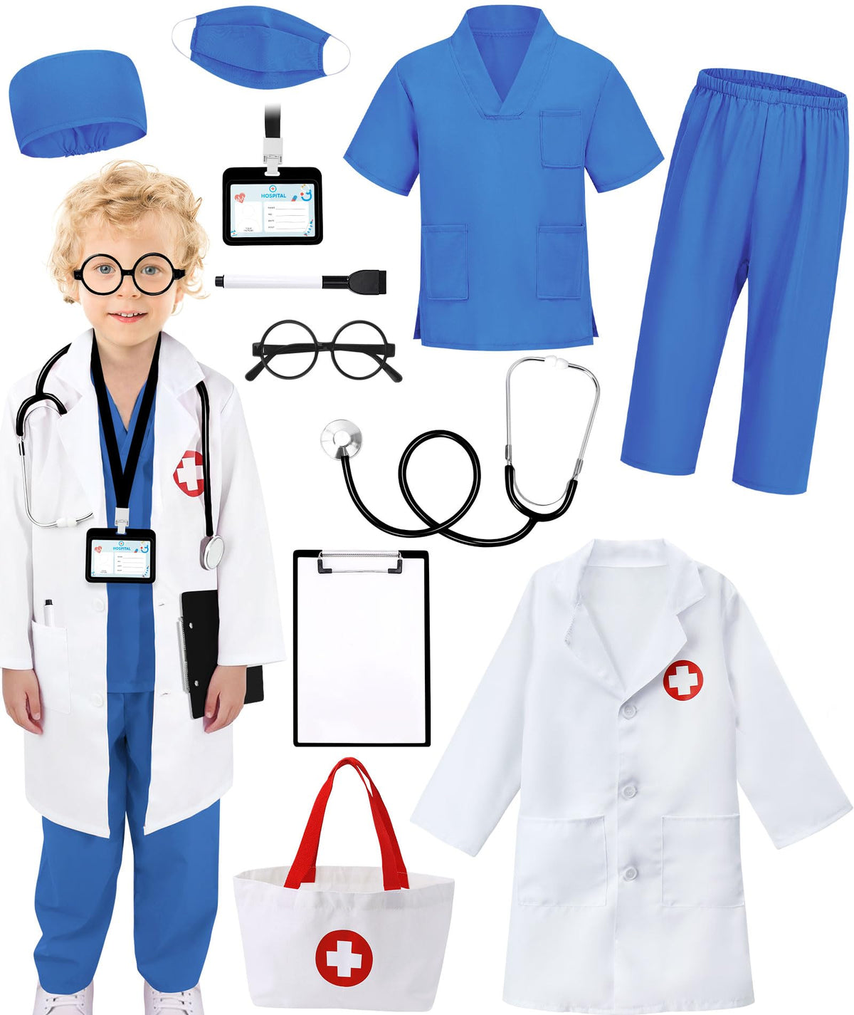 Boutrele doctor costume lab coat for kids, realistic role-play accessory for imaginative learning.