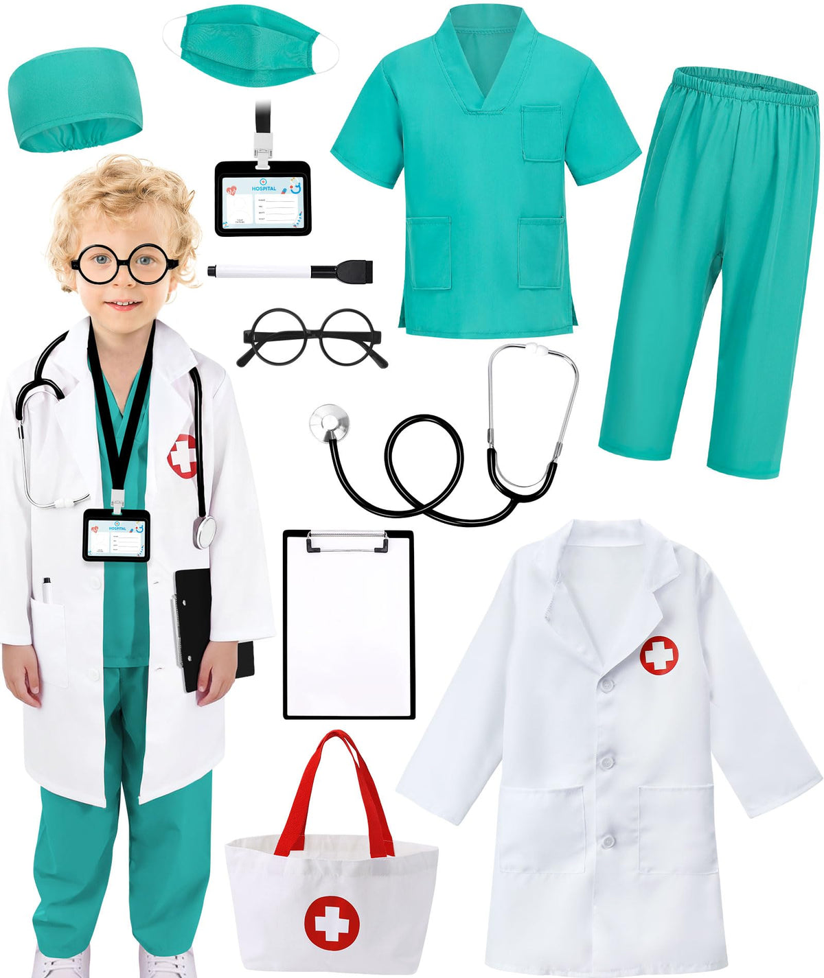 Boutrele doctor costume white lab coat for kids, enhances immersive play