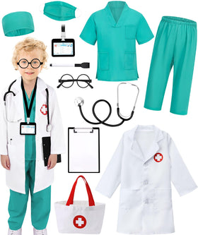 Boutrele doctor costume with white lab coat; kid-friendly for immersive role-play.