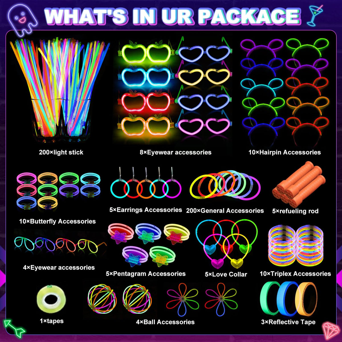 Bowskevm glow necklaces kit for DIY wearable lights at events.
